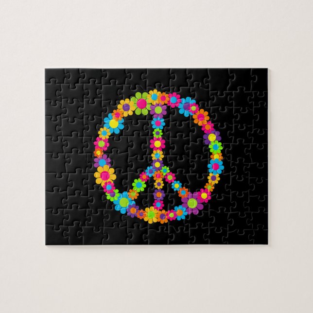 Customisable Pop Flower Power Peace Jigsaw Puzzle (Horizontal)