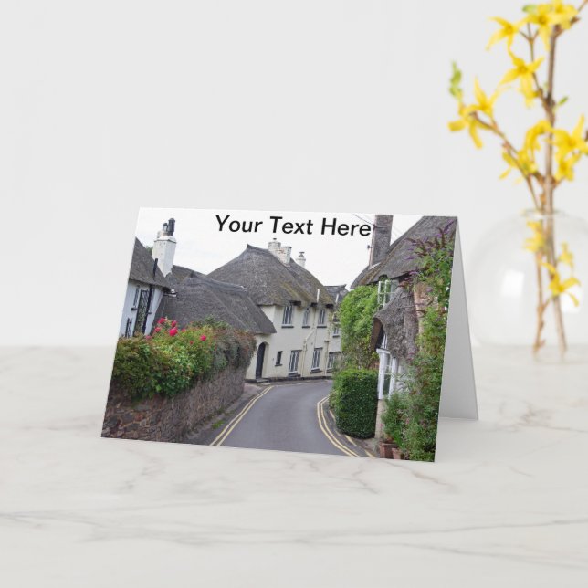 Customisable Porlock village, Somerset Card (Yellow Flower)