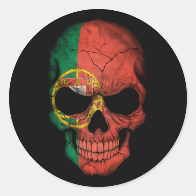 Customisable Portuguese Flag Skull Classic Round Sticker (Front)