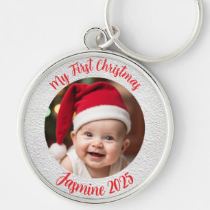 Customisable Premium Circle Baby First Christmas Key Ring
