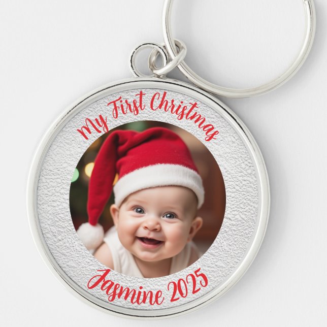 Customisable Premium Circle Baby First Christmas Key Ring (Front)