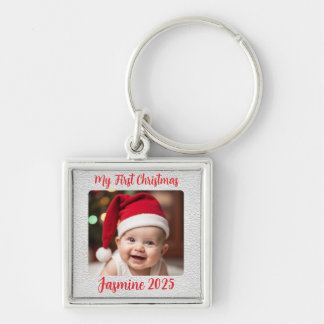Customisable Premium Square Baby First Christmas Key Ring