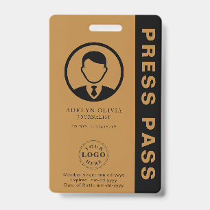 Customisable Press Pass with Photo ID & Barcode Badge