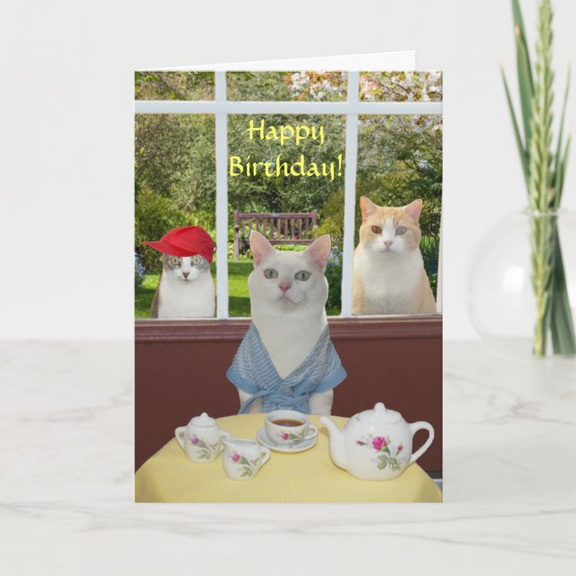 Customisable Pretty Cat Female Birthday Card (Front)