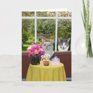 Customisable Pretty Cat Female Photobomb Birthday Card