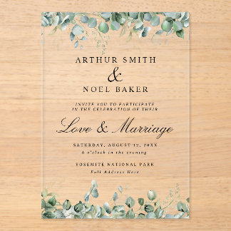 Customisable Pretty Eucalyptus Wedding  Acrylic Invitations