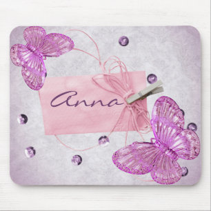 Customisable Pretty Pink Butterfly Design Mouse Pad