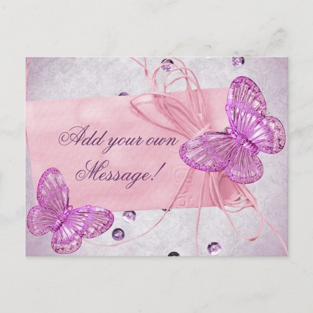 Customisable Pretty Pink Butterfly Design Postcard (Front)