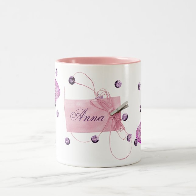 Customisable Pretty Pink Butterfly Design Two-Tone Coffee Mug (Center)