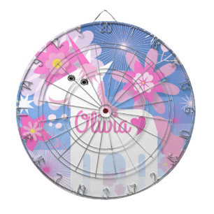 Customisable Pretty Pink Unicorn Dartboard