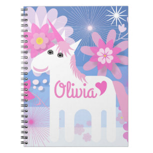 Customisable Pretty Pink Unicorn Spiral Notepad Notebook