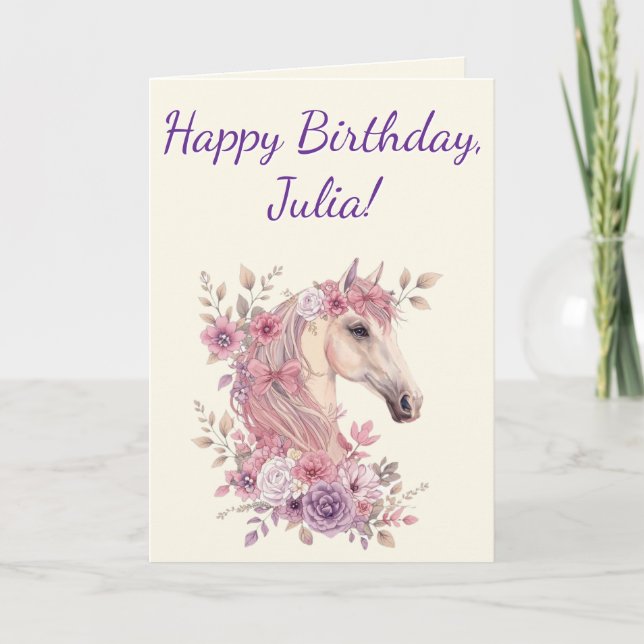Customisable Pretty Ponies and Petals Horse  Card (Front)