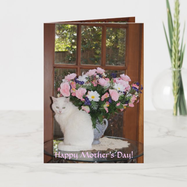 Customisable Pretty White Cat Mother's Day Thank You Card (Front)