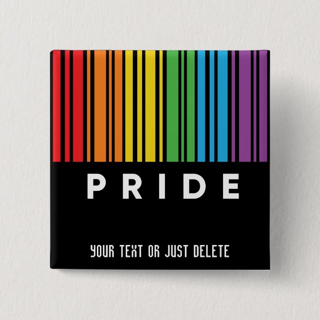 Customisable Pride Rainbow Barcode LGBTQIA+ 15 Cm Square Badge (Front)