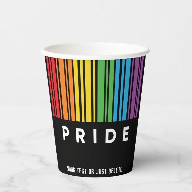 Customisable Pride Rainbow Barcode LGBTQIA+ Paper Cups (Front)