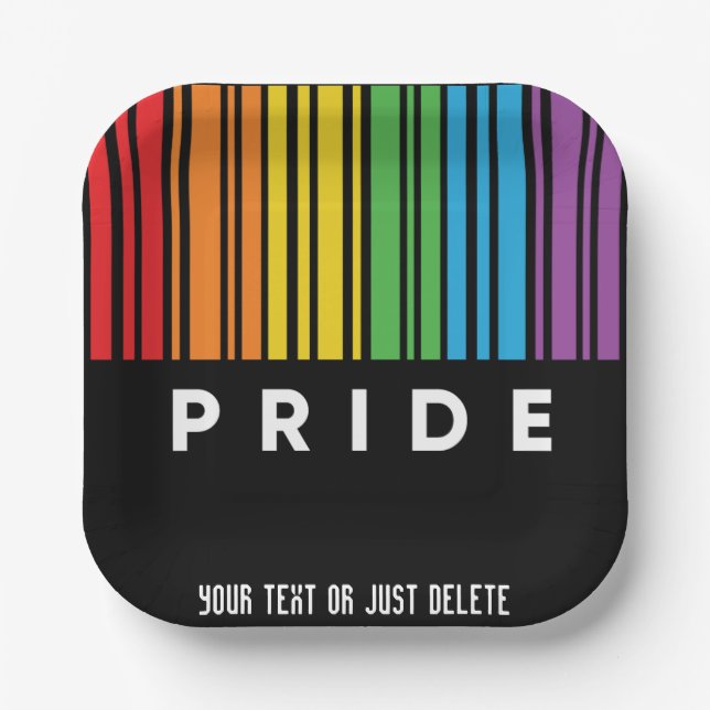 Customisable Pride Rainbow Barcode LGBTQIA+ Paper Plate (Front)