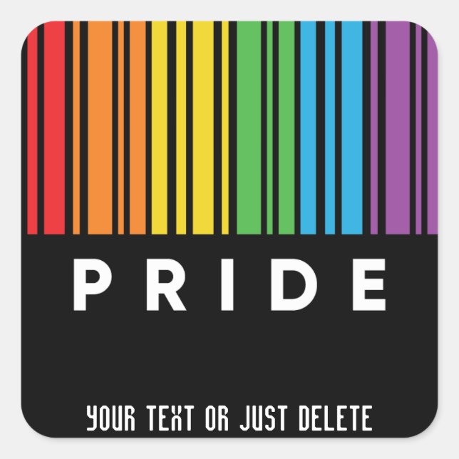 Customisable Pride Rainbow Barcode LGBTQIA+ Square Sticker (Front)