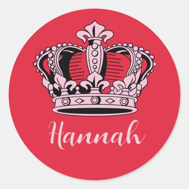Customisable Princess Queen Crown Classic Round Sticker (Front)
