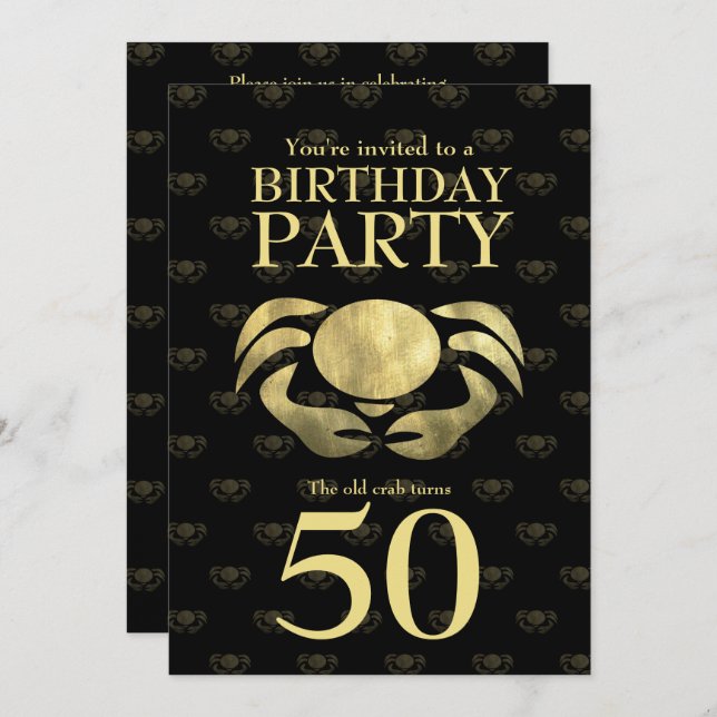 Customisable Printed Rustic Gold Crab Birthday Invitation (Front/Back)