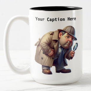 Customisable Private Investigator Cartoon Mystery  Two-Tone Coffee Mug