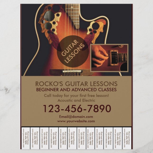 Customisable professional guitar lesson flyers (Front)