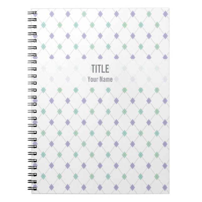 Customisable Project Notebook: Mint & Lilac Argyle Notebook (Front)