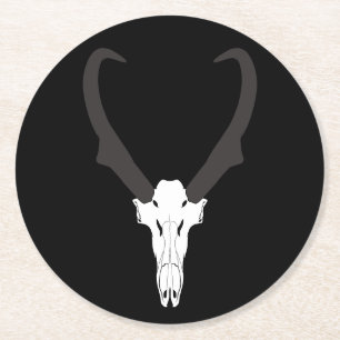 Customisable Pronghorn Skull Round Paper Coaster