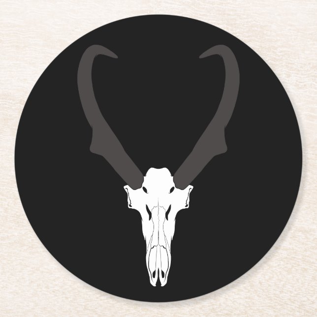 Customisable Pronghorn Skull Round Paper Coaster (Front)