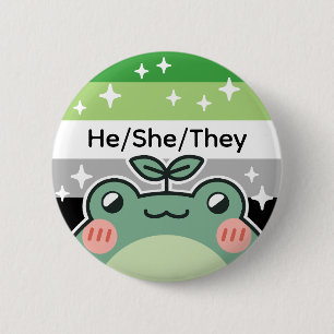 Customisable Pronoun Aromantic Pride Flag Frog 6 Cm Round Badge