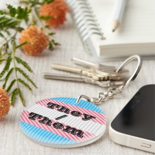 Customisable Pronoun Boho Stripe Transgender Pride Key Ring