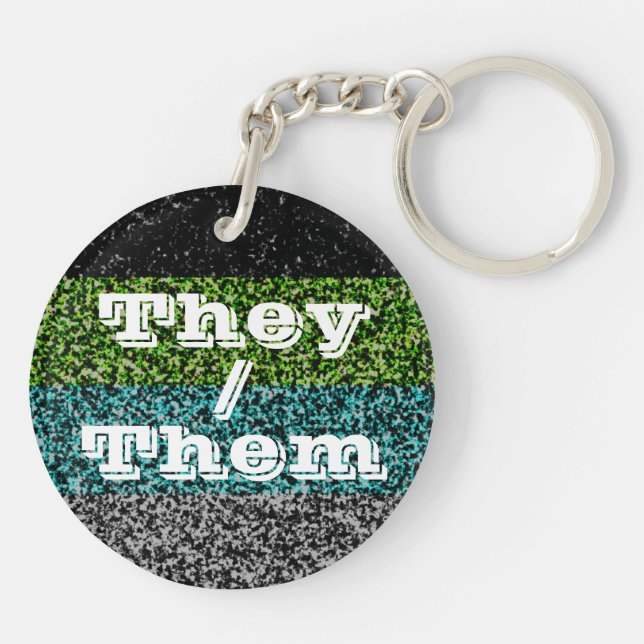Customisable Pronoun Funky Quoiromantic Pride Flag Key Ring (Back)