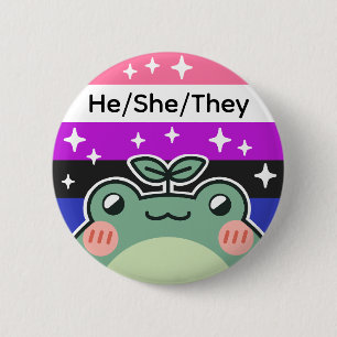 Customisable Pronoun Genderfluid Pride Flag Frog 6 Cm Round Badge