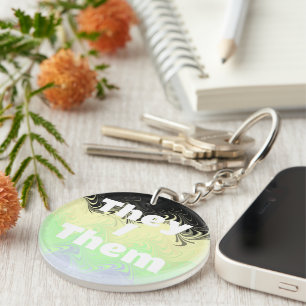 Customisable Pronoun Groovy Cassgender Pride Flag Key Ring