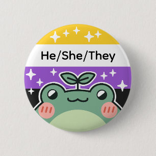 Customisable Pronoun Non-Binary Flag Frog 6 Cm Round Badge