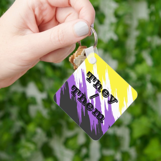 Customisable Pronoun Nonbinary Pride Flag Key Ring (Hand)