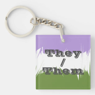 Customisable Pronoun Spiky Genderqueer Pride Flag Key Ring