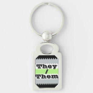 Customisable Pronoun ZigZag Agender Pride Flag Key Ring