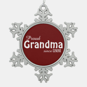 Customisable Proud Grandma since ornament! Snowflake Pewter Christmas Ornament