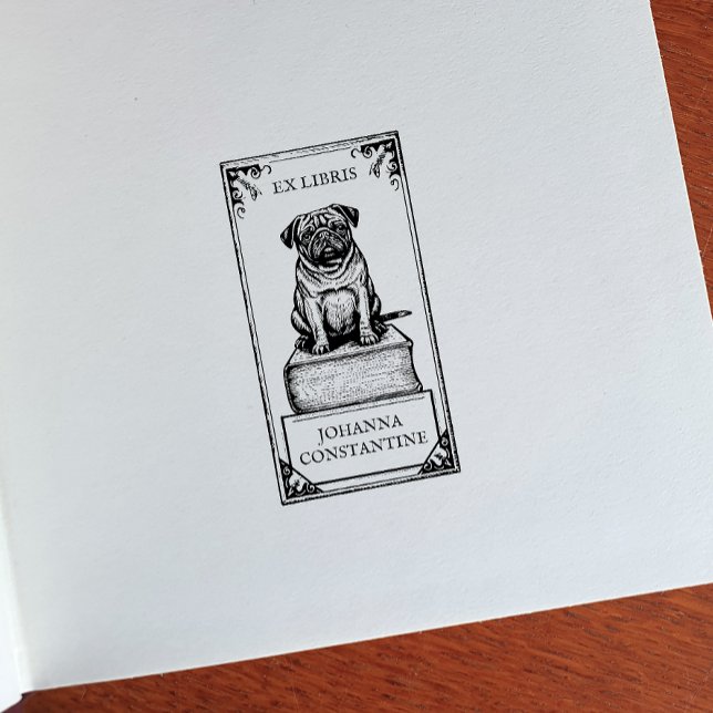 Customisable Pug Bookplate Rubber Stamp (Creator Uploaded)