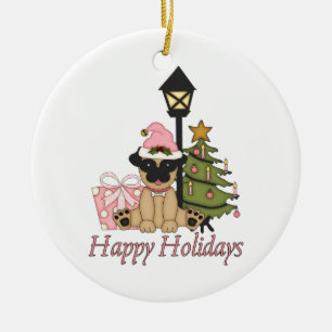 Customisable Pug Christmas Gifts and Cards Ceramic Tree Decoration