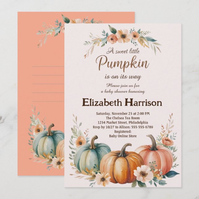Customisable Pumpkin Baby Shower Invitation (Front/Back)