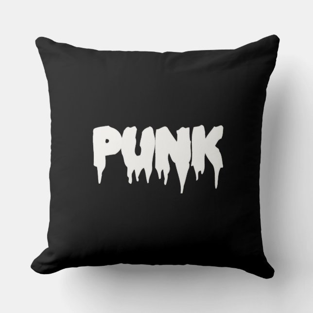 Customisable PUNK White Drip Font/Black Bkg Pillow (Front)