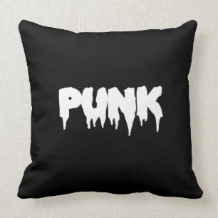 Customisable PUNK White Drip Font/Black Bkg Pillow