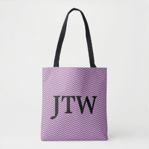 Customisable Purple and White Monogram Tote Bag