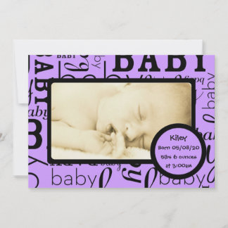 Customisable purple baby photo announcements