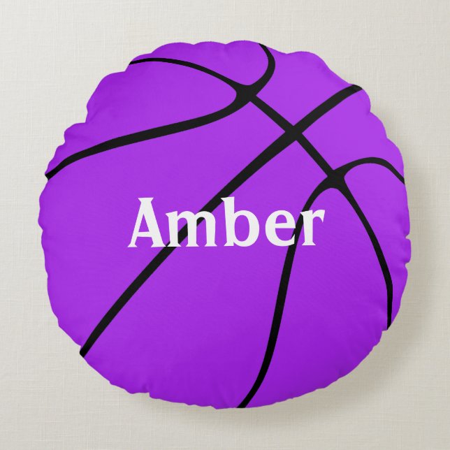 Customisable Purple Basketball Round Throw Pillow (Front)