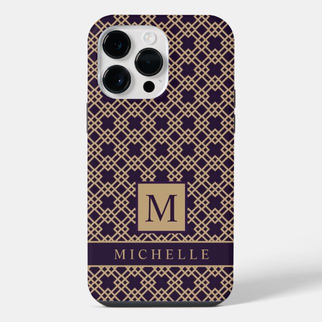 Customisable Purple Brown Square Box Geometric  iPhone Case (Back)
