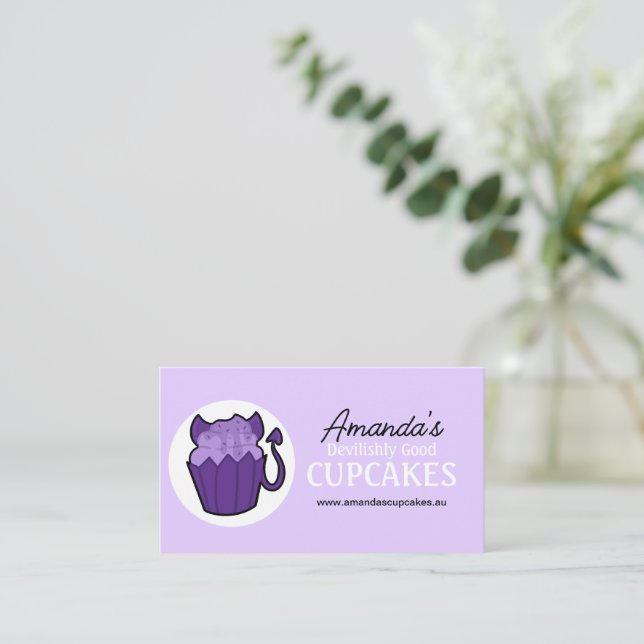 Customisable Purple Devil Cupcake Business Cards (Standing Front)
