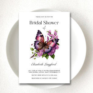 Customisable Purple Floral Butterfly Bridal Shower Invitation