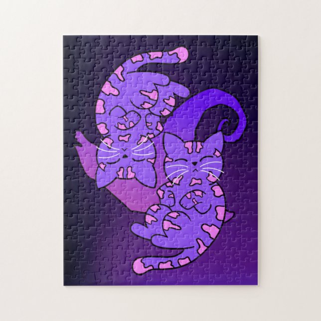 Customisable Purple Gemini Retro Neon Kittens Jigsaw Puzzle (Vertical)